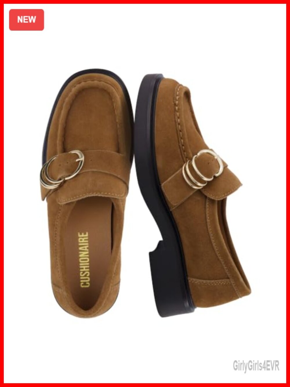 Genuine Suede Loafers with Buckle Strap & Chunky Lug Sole